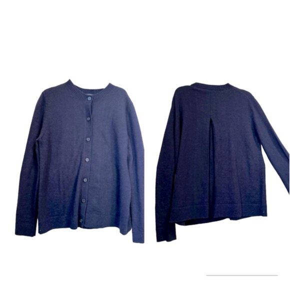 COS Alpaca Wool Back Pleat Cardigan Sweater Knit Button Cozy Minimalist Navy S - Picture 2 of 15